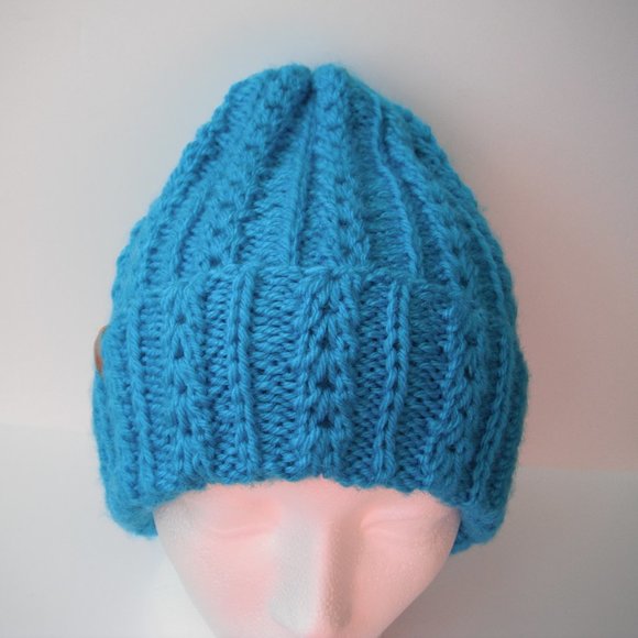 Hand Knitted Hat Toque Adult Size - L Acrylic Blue - 033 Hand knit by me - Picture 2 of 7